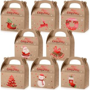 48 Pcs Christmas Goody Candy Boxes Cardboard Xmas Treat Boxes with Handles 3D Christmas Favor Boxes with Vibrant Print for Party Gifts Candy Chocolate Treats (Red,Polka Dots Style)