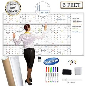 Large Reusable Dry Erase Yearly Wall Calendar - Jumbo Premium Laminated 12 Month Task Organizer - 38"x72" Undated Annual Planner for Home, Office, School Projects