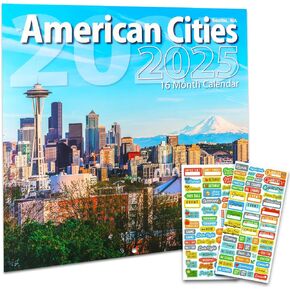 تقويم المدن الأمريكية 2025 - حزمة تقويم حائط فاخرة 2025 لمدن الولايات المتحدة من نيويورك إلى لوس أنجلوس مع أكثر من 100 ملصق تذكير بالتقويم (هدايا الولايات المتحدة الأمريكية، لوازم المكتب) in Kuwait