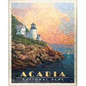 MyPuzzle Acadia National Park: Lighthouse, Vintage Poster - Premium 1000 Piece Jigsaw Puzzle for Adults