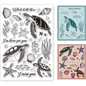 11.7 x 8.3 inch Sea Turtle Clear Stamps for Card Making Marine Organism Rubber Stamps Background Stamps for Card Making Holiday DIY Handmade Decoration Scrapbooking journaling Stamps