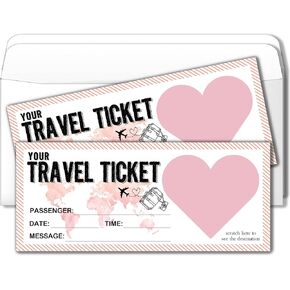 Eronm 2 Set Travel Ticket Surprise Scratch Card, Surprise Destination Revealed Card, 3 x 8 Inches Scratch off Cards, Travel Gift Cards for Birthdays, Holidays, Weddings and Anniversaries(Silver)-A23