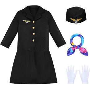 Flight Attendant Costume for Kids Stewardess Costume Set for Girls’ Career Day 100 Days of School Halloween Dress Up
