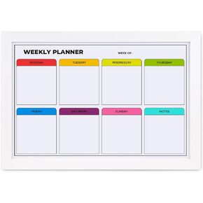 Weekly Dry Erase Board For Wall [17in x 12in] Weekly Whiteboard Box Design Planner and Magnetic Calendar - Days Of The Week White Board For Schedule, Daily Meal Planner - Includes Full Mounting Kit