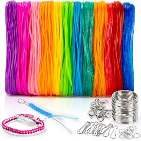 RAINFLOW Plastic Lanyard String Kit - Lanyard Making Kit,Lanyard String for Crafts,Plastic String for Bracelet Making,String Lanyard Weaving Kit for Keychain Crafts, Bracelet and Lanyards 12 Colors