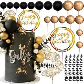 LaVenty Blue And Gold Cake Decorations Gold Birthday Cake Toppers Men for Birthday Wedding Baby Shower Party Decoration