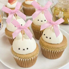 24 PCS Pink Bow Cupcake Topper, Pink Bow Birthday Decoration, Bow Themed Party Decoration Bridal Shower Bachelor Party Decoration