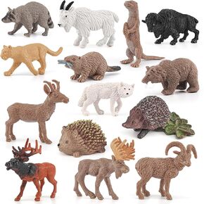 Wildlife Animal Model Playsets 14 PCS North American Animal Hedgehog Echidna Figures Figurine Family Party Favors Supplies Cake Toppers Set Toys for 5 6 7 8 Years Old Boys Girls Kids