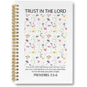 Christian Notebook Journal for Women - Trust in the Lord with All Your Heart, Trust in The Lord Notebooks for Note Taking, Bible Journaling Notebook, Wildflower Spiral Notebook 5.5x8.3 Inches