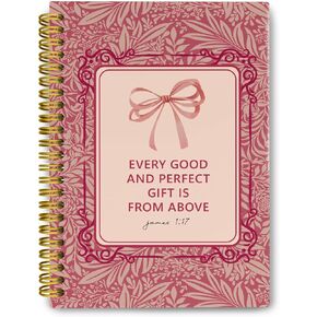 Coquette Pink Bows Christian Bible Notebook, Vintage Floral Spiral Notebook for Women, Aesthetic Composition Notebook James 1:17, Prayer Hardcover Notebook College Ruled 5.5 x 8.3
