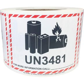 Lithium-Ion Battery Caution Labels, 500-Pack, Case of 3.25 x 4.25 Inch, Fragile Stickers for Shipping Lithium Batteries, Strong Adhesive, 500 Labels Per Roll, Safety Stickers