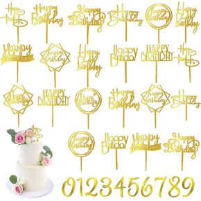 50 PCS Gold Happy Birthday Cake Topper Acrylic Birthday Cupcake Topper Pick for Birthday Party Cake Desserts Pastries Decorations (Gold) in Kuwait