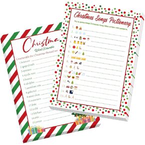 30 Players Christmas Party Games for Adults Family Office Large Groups, Xmas Parties Songs Pictionary Game, Guesstures Game, Word Scramble Game with Answer Key (Santa & Penguin)