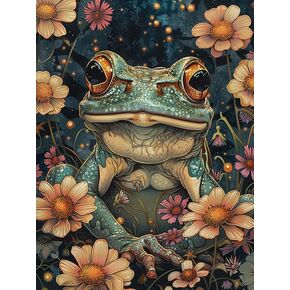 Pavemlo 5D Diamond Art Kits for Adults Frog Flower, Full Drill Diamond Art Animals Pictures Paint with Diamonds, DIY Cross Stitch Jewel Art Rhinestone Craft for Home Wall Decor 12x16 inch