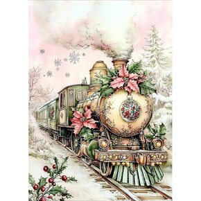 Lxmsja Christmas Diamond Art Kits for Adults, Steam Train DIY Full Drill Diamond Painting Kits for Beginners, 5D Gem Art Crafts for Adults, Home Wall Decor 12x16 inch