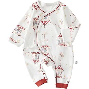 BINIDUCKLING Newborn Kimono Side Snap & Tie Wrap Over Long Sleeve Romper with Mitten Cuffs