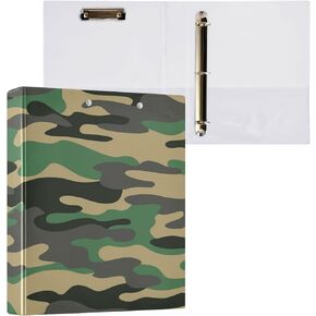 Camo Texture 3 Round Ring Binders with 3 Interior PVC Clear Pockets, Waterproof Durable Basic Binders with Anti-Slip Metal Clip, Versatile Binders Holds 200 Sheets, 1 Pack