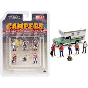 Campers 6 Piece Diecast Set (5 Figurines and 1 Accessory) for 1/64 Scale Models by American Diorama 76489, AD76489
