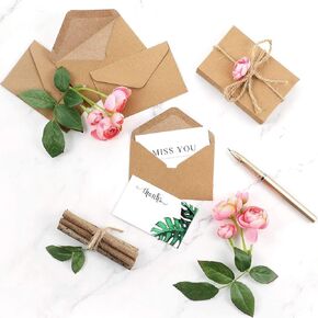 50 Pack 4 x 2.8" Mini Brown Kraft Envelopes Sleeve Envelopes Bulk Wedding Pocket Small Paper Envelopes Gift Card Sleeves Greeting Business Card for Card & Invitation
