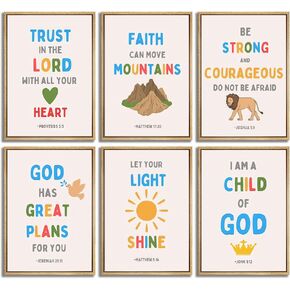 6Pcs Nursery Bible Verse Canvas Wall Art Bible Verses Posters Prints Christianity Kids Inspirational quotes Wall Decor Pictures for School Playroom Nursery Decoration Unframed