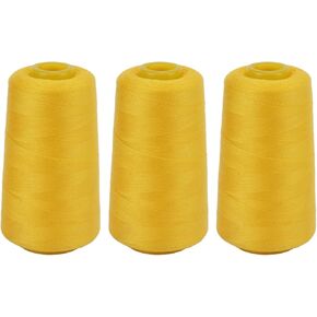 3Pcs Overlock Sewing Thread, Yellow Serger Cone Thread All Purpose Sewing Thread for Serger Quilting DraperyThreaders