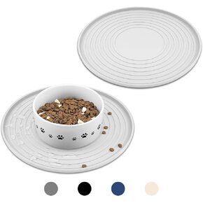 2pcs Pet Placemat for Dogs and Cats, Waterproof Silicone Dog Feeding Bowl Mats for Food and Water, Small Medium Large Pet Mat Prevent Residues from Spilling to Floor, White, 12 Inch