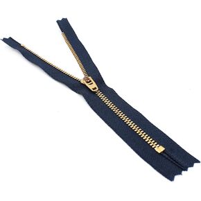 YKK Closed End Metal Zip for Jeans, Denim, Pockets Etc. Navy Tape. Golden Brass Tooth/Head. Variety of Sizes from 3.5-7 Inches. (4 Inch (10Cm)) Gold