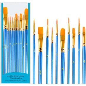 SUTOUG Paint Brush Set, 2 Pack 20 Pcs Wooden Nylon Round Tip Brushes, Watercolor Brushes for Oil Acrylic Painting, Rock Painting, Face and Nail Painting, Blue