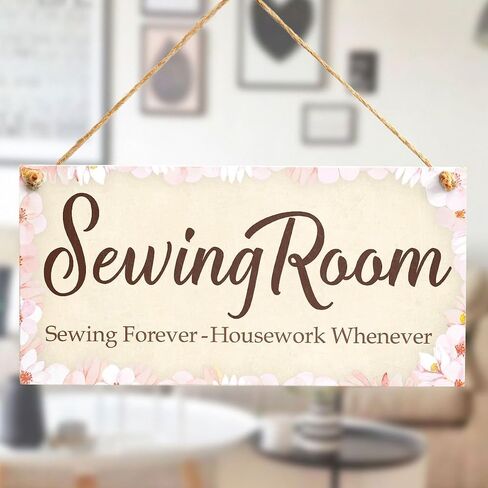 Meijiafei Sewing Room Sewing Forever - Housework Whenever - Cute Sewing Gift Idea Sign Plaque for Sewing Room Wall 10" X 5" in Kuwait