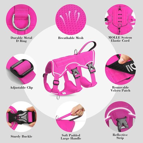 VOOPET Escape Proof Dog Harness, Soft Padded Full Body Pet Harness, Reflective No Pull Dog Harness with Handle and 2 Leash Clips for Small Dogs Walking Hiking Training (Rose Pink,S) in Kuwait