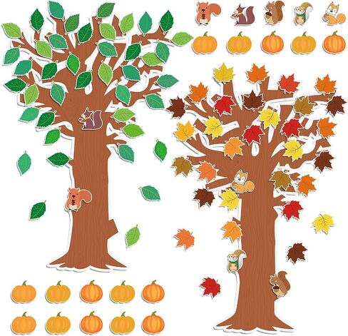 126 Pcs Classroom Tree Bulletin Board Set Seasonal Tree Maple Leaves Pumpkins Squirrels Cutout Bird Flower Cutouts Classroom Tree Wall Decor for School Classroom Chalkboard Wall(Cute Style) in Saudi Arabia