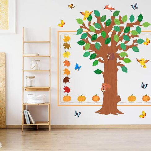 126 Pcs Classroom Tree Bulletin Board Set Seasonal Tree Maple Leaves Pumpkins Squirrels Cutout Bird Flower Cutouts Classroom Tree Wall Decor for School Classroom Chalkboard Wall(Cute Style) in Saudi Arabia