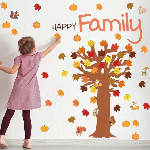 126 Pcs Classroom Tree Bulletin Board Set Seasonal Tree Maple Leaves Pumpkins Squirrels Cutout Bird Flower Cutouts Classroom Tree Wall Decor for School Classroom Chalkboard Wall(Cute Style) in Saudi Arabia