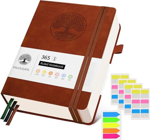 College Ruled Notebook - 365 Page Leather Notebook Journal for Writing with Index Stickers, Hardcover Notebook with 100Gsm Thick Pages，Diary, Travel, Work, School, Note Taking (Brown, A5) in Saudi Arabia