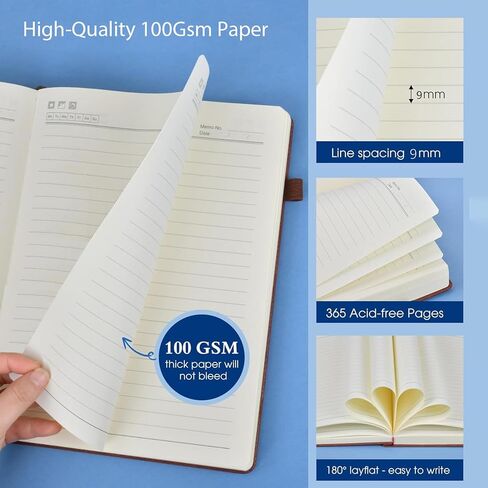 College Ruled Notebook - 365 Page Leather Notebook Journal for Writing with Index Stickers, Hardcover Notebook with 100Gsm Thick Pages，Diary, Travel, Work, School, Note Taking (Brown, A5) in Saudi Arabia