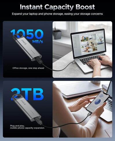 ORICO 256GB External SSD Up to 1000MB/s, Hanging Hole Design Portable Solid State Drive, USB C&A 2 in 1 Cable, Reliable Storage for Type-C Smartphone, Tablets, Laptops - C10 in Saudi Arabia