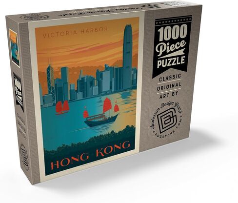 MyPuzzle China: Hong Kong, Victoria Harbor, Vintage Poster - Premium 500 Piece Jigsaw Puzzle for Adults in Saudi Arabia