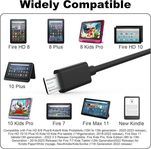 كابل شحن USB صغير بطول 10 أقدام، سلك شاحن سريع متوافق مع قارئات Kindle الإلكترونية القديمة، Paperwhite، Oasis و2020 وأقدم أجهزة Kindle & Fire اللوحية (ليس لـ 2021 وأحدث Kindles) in Kuwait