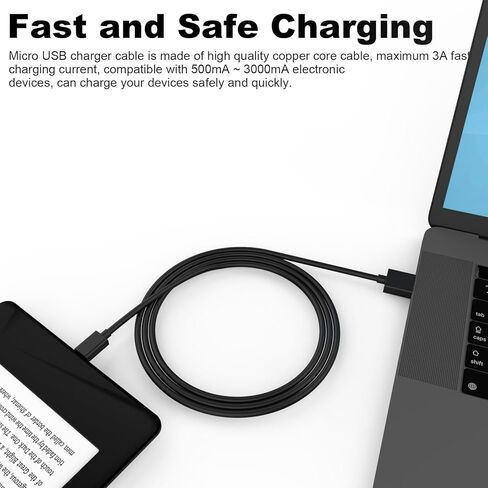 كابل شحن USB صغير بطول 10 أقدام، سلك شاحن سريع متوافق مع قارئات Kindle الإلكترونية القديمة، Paperwhite، Oasis و2020 وأقدم أجهزة Kindle & Fire اللوحية (ليس لـ 2021 وأحدث Kindles) in Kuwait