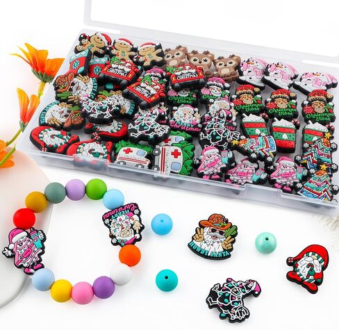 lovyomi Set with 15Pcs Silicone Focal Beads, Christmas Silicone Beads for Pens, Silicone Beads for Keychain Making Bracelet Necklace Accessories in Kuwait