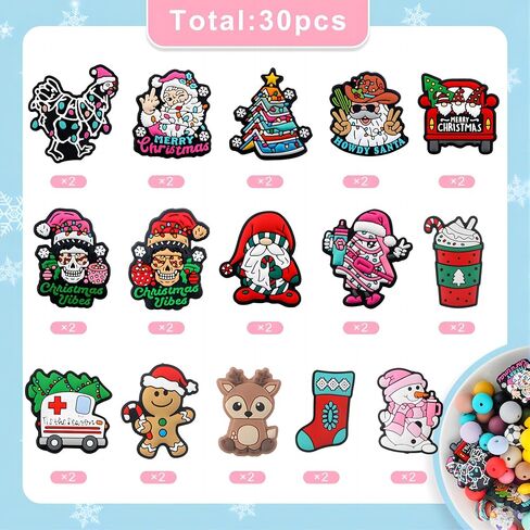 lovyomi Set with 15Pcs Silicone Focal Beads, Christmas Silicone Beads for Pens, Silicone Beads for Keychain Making Bracelet Necklace Accessories in Kuwait