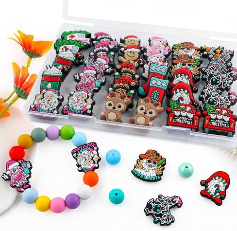 lovyomi Set with 15Pcs Silicone Focal Beads, Christmas Silicone Beads for Pens, Silicone Beads for Keychain Making Bracelet Necklace Accessories in Kuwait