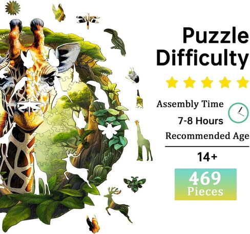 Jigfoxy Wooden Puzzles for Adults, Giraffe Wood Puzzles Adult, Unique Animal Shape Wooden Jigsaw Puzzles, for Puzzles Lovers Family Friend (XL-17.3 * 16in-469pcs) in Saudi Arabia