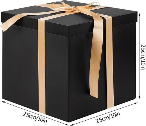 Large Black Gift Box with Lid, 10x10x10 In Christmas Gift Boxes for Presents with Ribbon Shredded Paper Card and Envelope for Christmas Valentine's Day Birthday Anniversary Wedding in Saudi Arabia
