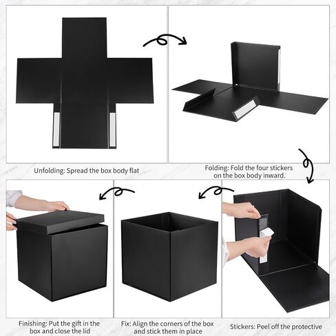 Large Black Gift Box with Lid, 10x10x10 In Christmas Gift Boxes for Presents with Ribbon Shredded Paper Card and Envelope for Christmas Valentine's Day Birthday Anniversary Wedding in Saudi Arabia
