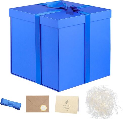 Large Black Gift Box with Lid, 10x10x10 In Christmas Gift Boxes for Presents with Ribbon Shredded Paper Card and Envelope for Christmas Valentine's Day Birthday Anniversary Wedding in Saudi Arabia