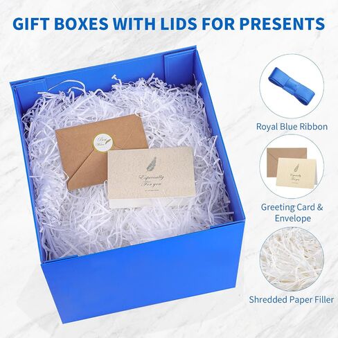 Large Black Gift Box with Lid, 10x10x10 In Christmas Gift Boxes for Presents with Ribbon Shredded Paper Card and Envelope for Christmas Valentine's Day Birthday Anniversary Wedding in Saudi Arabia