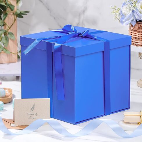 Large Black Gift Box with Lid, 10x10x10 In Christmas Gift Boxes for Presents with Ribbon Shredded Paper Card and Envelope for Christmas Valentine's Day Birthday Anniversary Wedding in Saudi Arabia