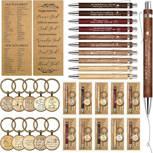 Lincia 20 Sets Christian Gift Bulk 20 Bible Verse Bamboo Pens 20 Church Keychains and 20 Inspirational Bookmarks Christmas Religious Scripture Gifts for Sunday School Church Visitor(Mild Color) in Saudi Arabia