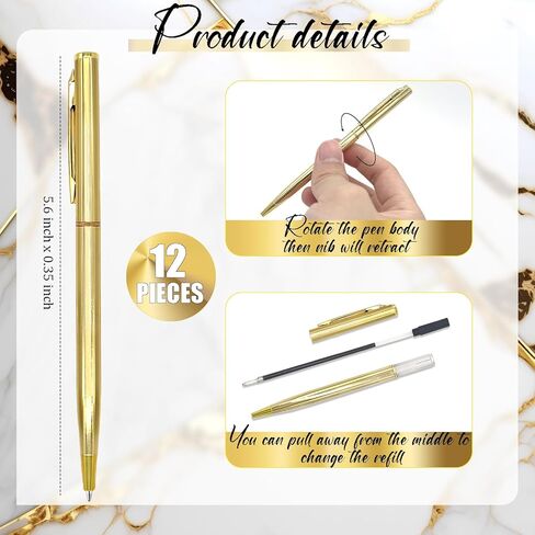 12 قطعة من أقلام الحبر الأزرق الذهبية الرفيعة 1 ملم أقلام ذهبية للوازم المكتبية في حفلات الزفاف (نمط قديم) in Kuwait